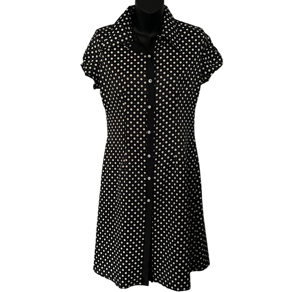 Dresses & Skirts - Polka Dot Shirt Dress Womens Black & White‎ Career Casual Work Office